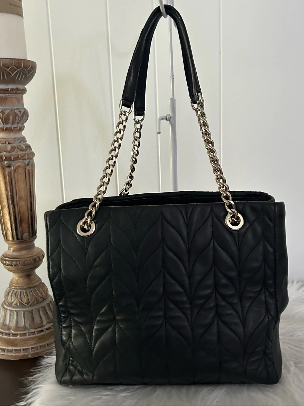 Kate Spade Black Quilted Leather Chain Shoulder Tote Bag Work Laptop bag